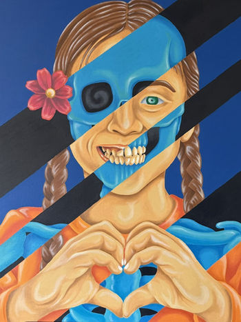 pintura al óleo anatómica emoji de Luis Pedro Picasso retrato pop art contemporáneo cuerpo humano