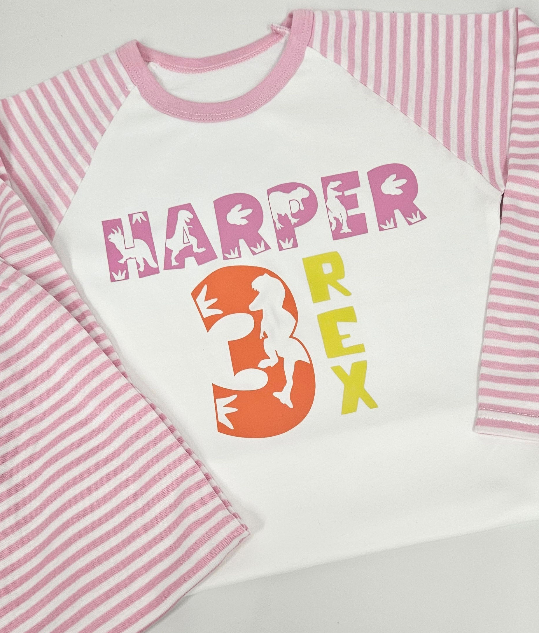Dino Font Personalised Age Pyjamas - Girls/ Boys