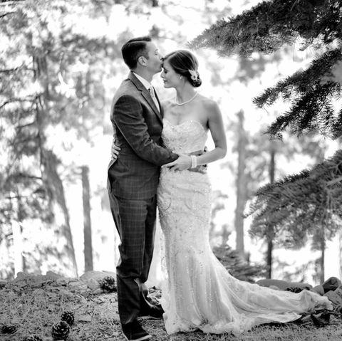Black and white wedding portrait lake tahoe