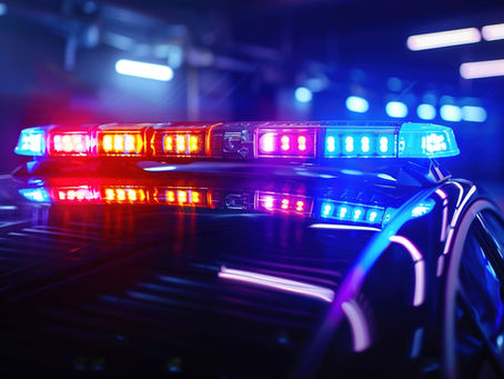 police lights flashing at night road scene