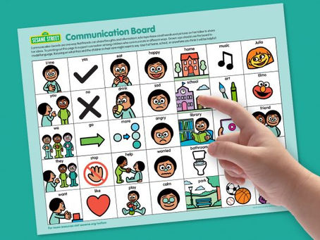 Sesame Street’s first AAC board features core vocabulary and beloved characters.