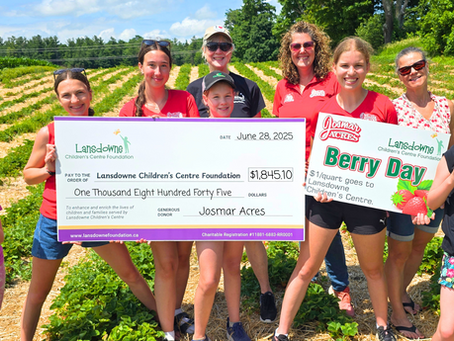 berry day fundraising donation cheque to Lansdowne Children's Centre from Josmar Acres