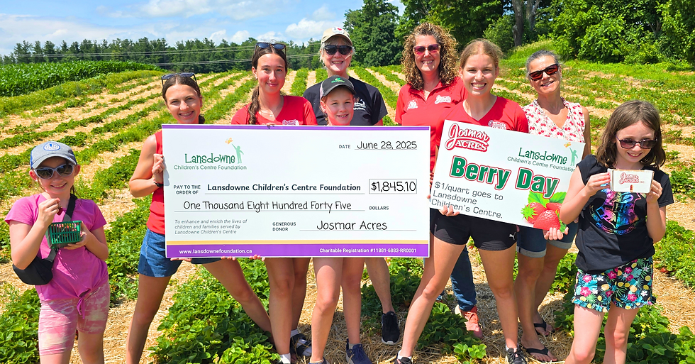 berry day fundraising donation cheque to Lansdowne Children's Centre from Josmar Acres