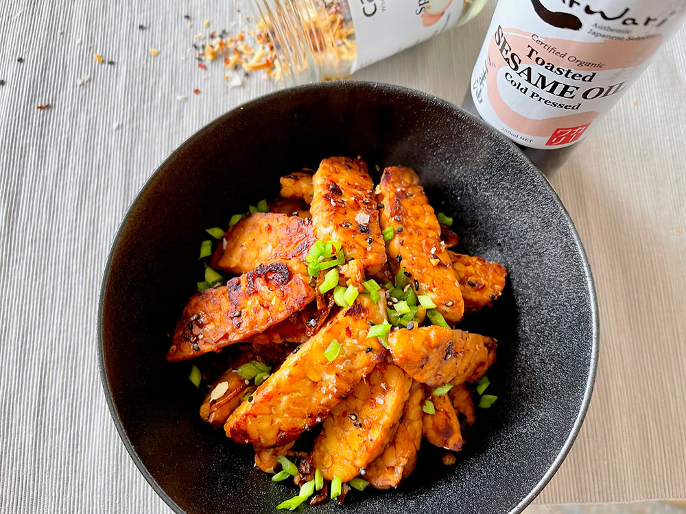 Quick PanFried Tempeh with Spicy Tamari Seasoning (Vegan, Glutenfree)