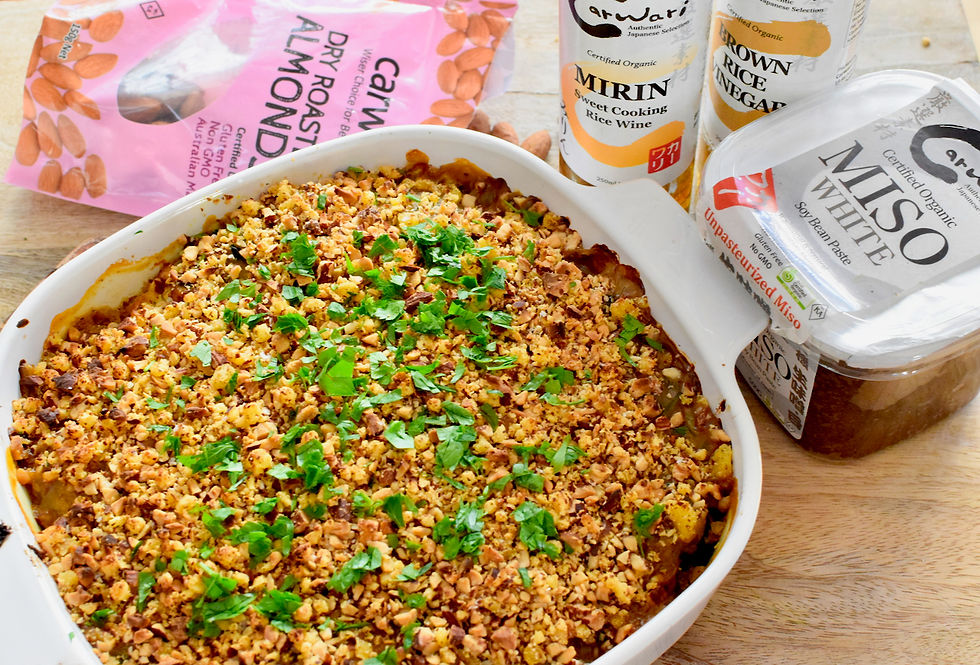 Pumpkin & Cauliflower Miso Gratin with Almond Crumble Topping (Vegan, Gluten-free)