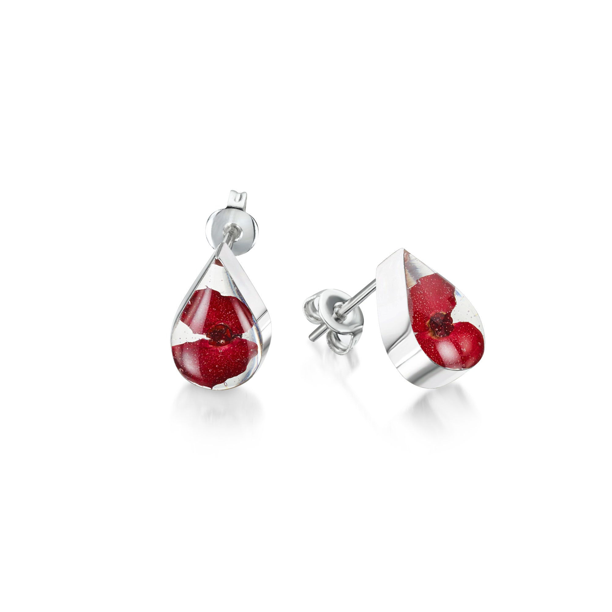Silver Stud Earrings - Poppy - Teardrop