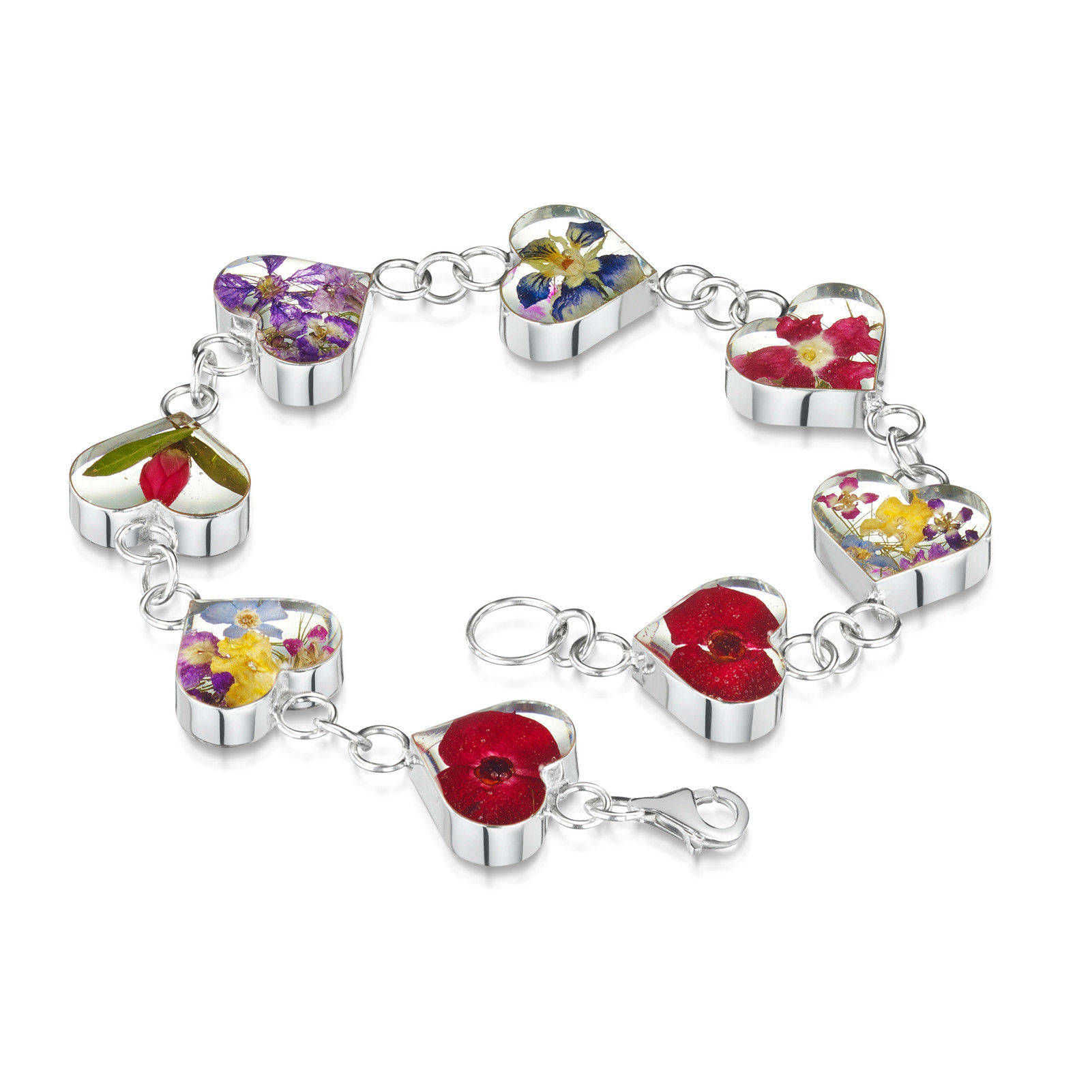 Sterling Silver Bracelet - Mixed Flower- Large Hearts