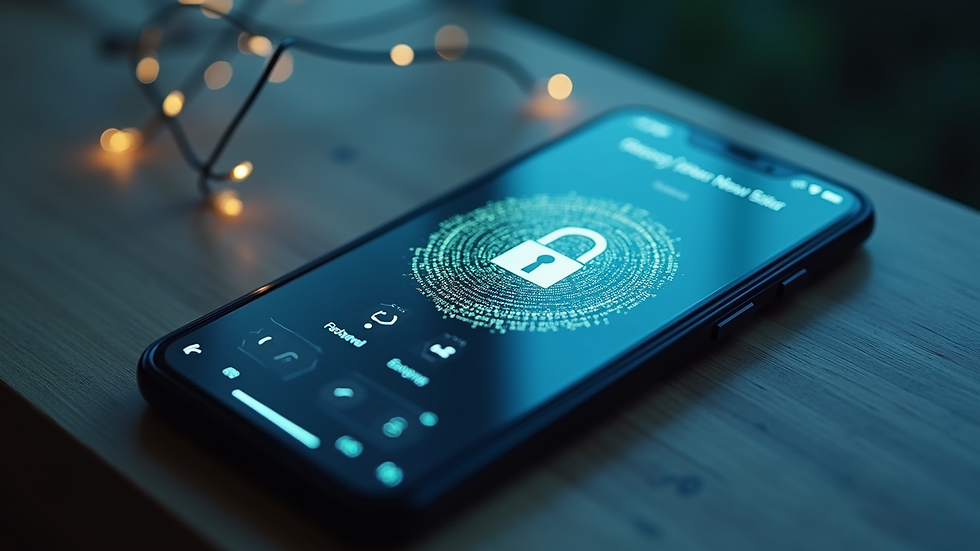High angle view of Android phone with security app scanning