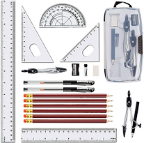 Das LATERN 20-teilige Geometrie Schulset enthält alle wichtigen mathematischen Geometrie-Werkzeuge wie Kompass, Winkelmesser, Lineale, Bleistifte, Gelstift und mehr. Die Werkzeuge sind langlebig und gut verpackt in einer transparenten Schachtel, ideal für Lehrer, Schüler und für mathematische, geometrische und künstlerische Zwecke. Ein praktisches Geschenkset für Zeichner und Schüler.