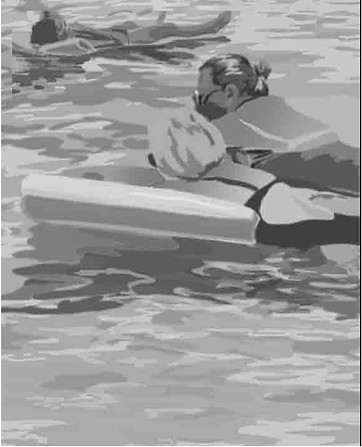 Digital Sketch for Painting BLUE Two Woman Floating on Raft Grand Cayman Kathleen Streitenberger