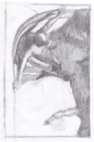 Pencil Sketch of Swimming Pool Figure Relaxing in Pool View from Above Kathleen Streitenberger