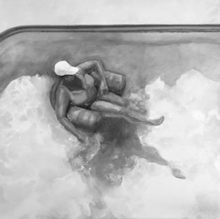 Orignal Artwork Sketch of Woman Floating in Swimming Pool with White Hat  Pencil Sketch Painting Preparing Streitenberger 