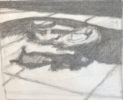 Pencil Marker Sketch of Man Relaxing in Swimming Pool on Raft Kathleen Streitenberger