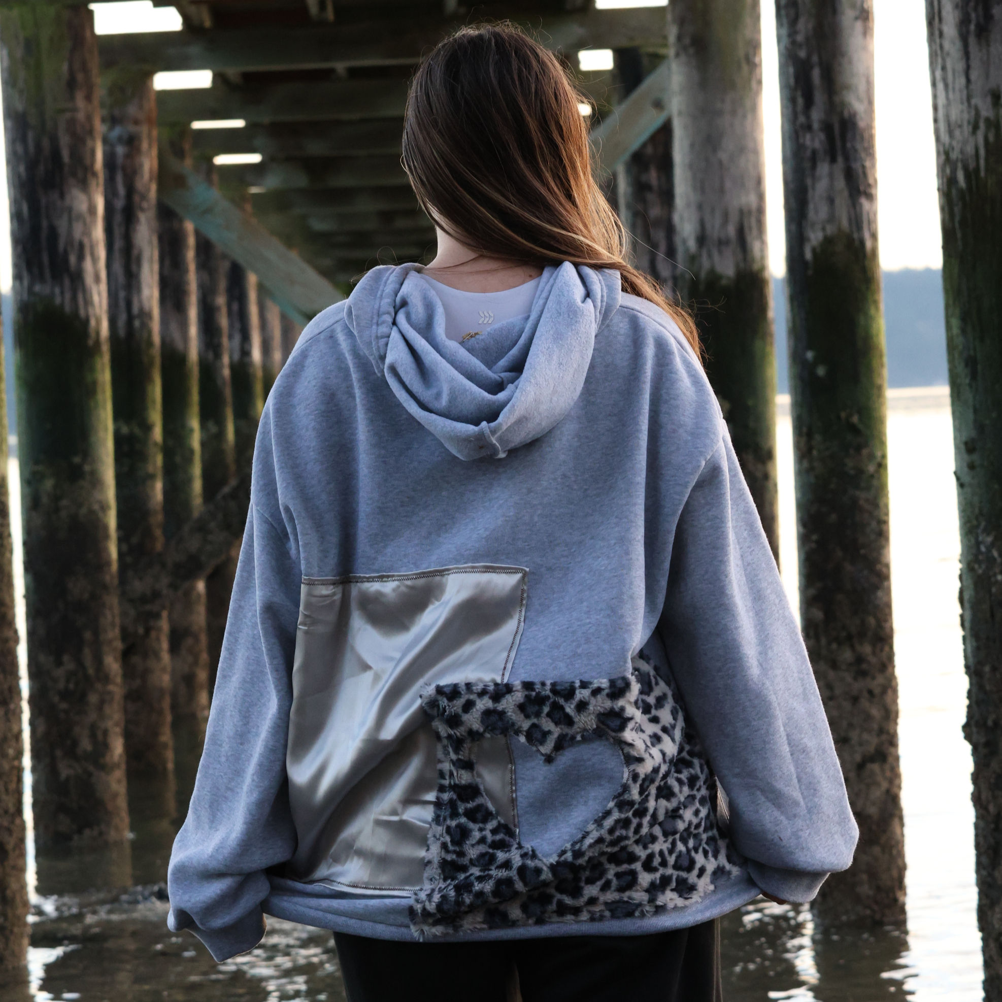 grey patchwork zip up