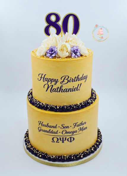 Two-Tier Elegant Purple & Gold 80th Birthday Cake
Evans GA, Augusta GA, North Augusta SC, Aiken SC, Grovetown GA, Martinez GA and Hephzibah GA
