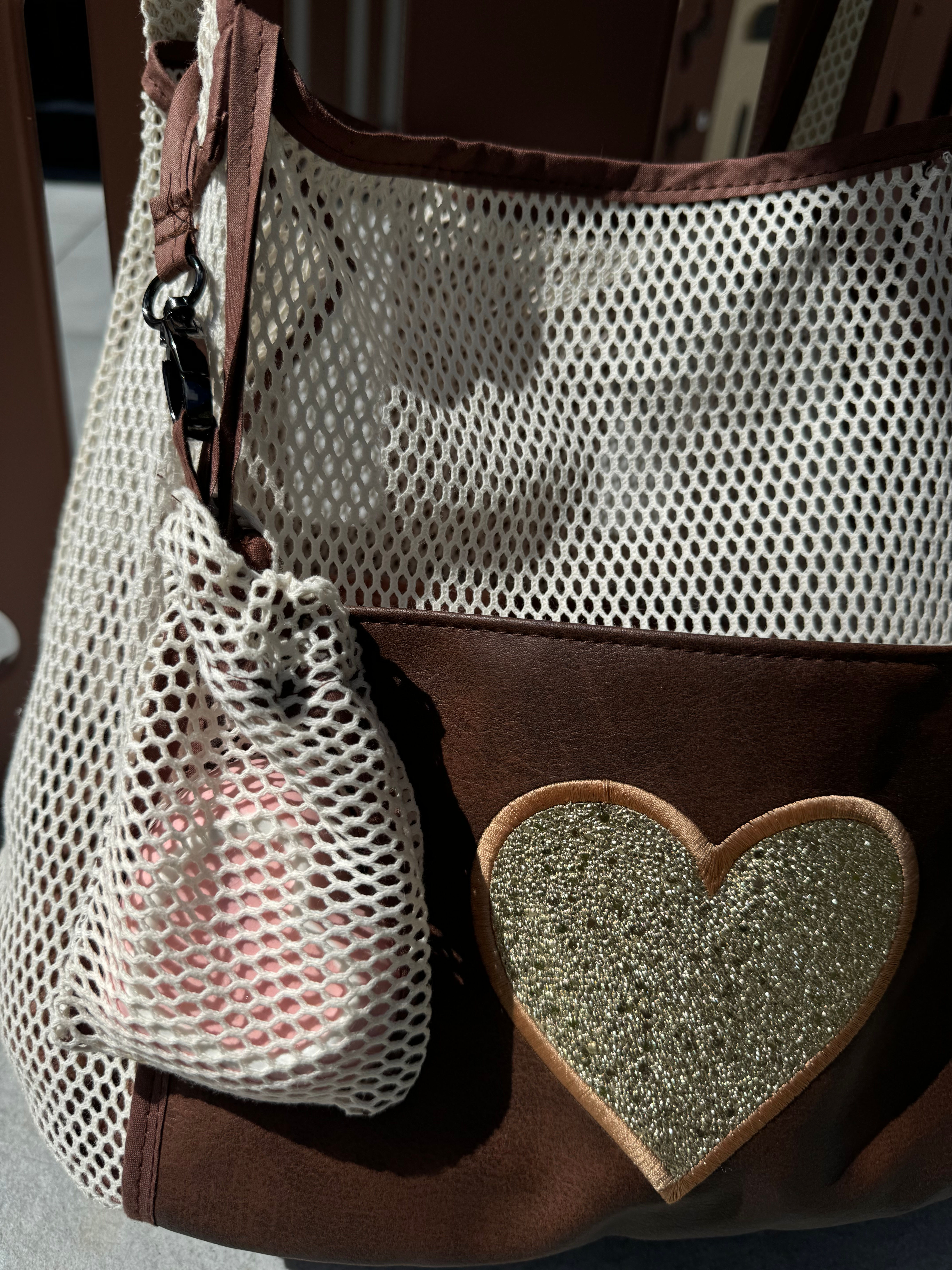 Pochette beige assortie au sac été pour gamelle