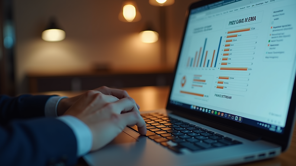 Close-up view of a marketer analyzing email campaign data on a laptop