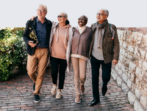 Retirees walking down street