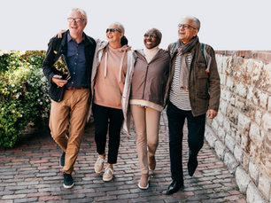Retirees walking down street