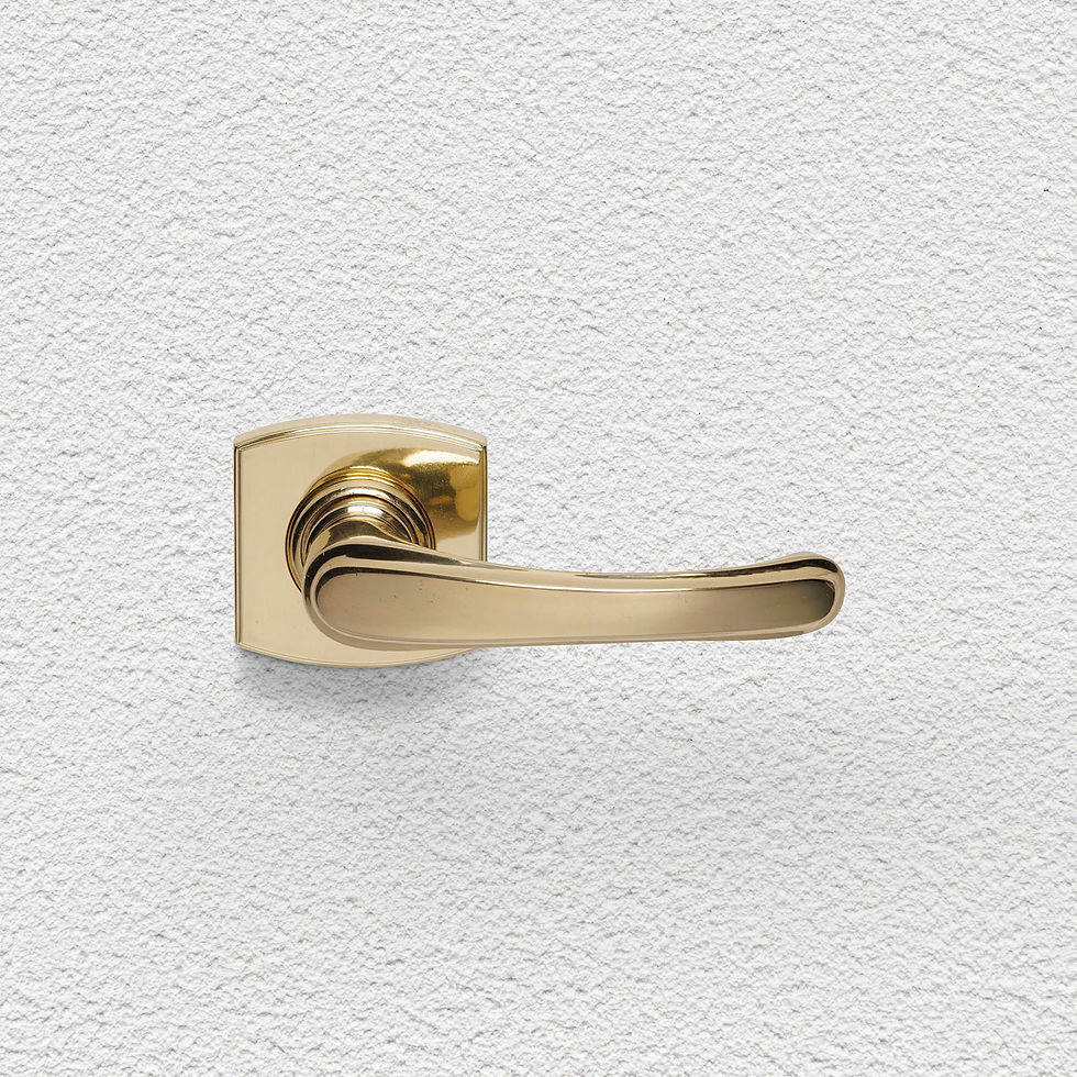 Thumbnail: Domino Brass - L111+R02 Modern Bend Door Lever on Arced Rose - All Variants