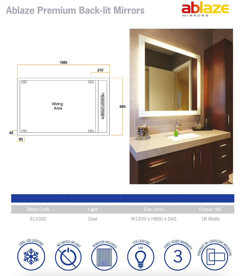 Thumbnail: Thermogroup - Ablaze 'S' Back-Lit Demister Mirrors - Rectangle Various Sizes