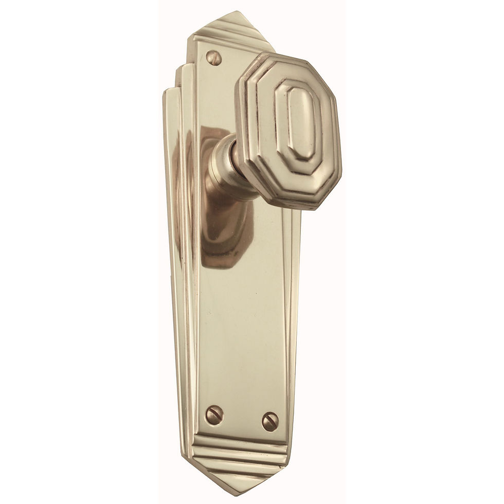 Thumbnail: Domino Brass - K32+P460 Art Deco Door Knob - All Variants & Sizes
