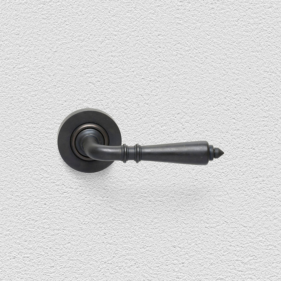 Thumbnail: Domino Brass - L85+R01 Provincial Door Lever on Round Rose - All Variants