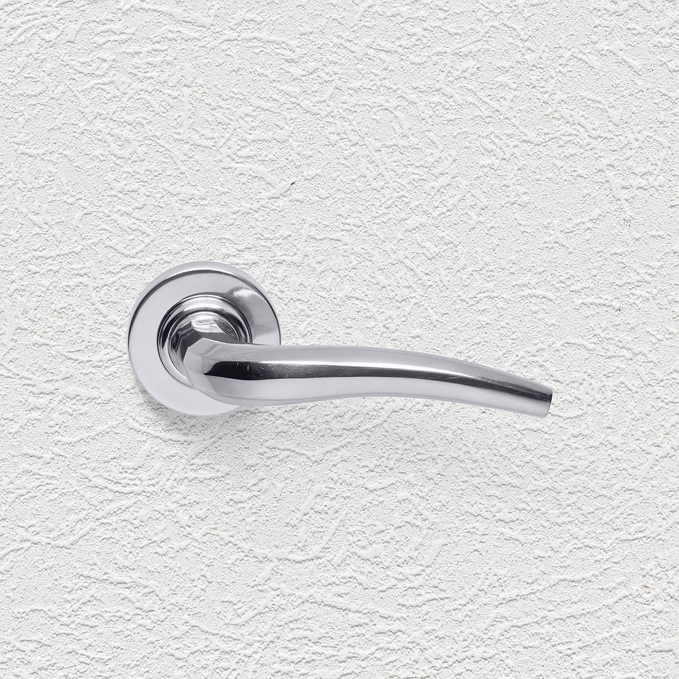 Thumbnail: Domino Brass - L105+R01 Modern Bend Door Lever on Round Rose - All Variants