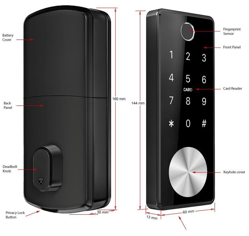 Thumbnail: Worldwide - Digital Smart Entrance Deadbolt Kit 144x60mm