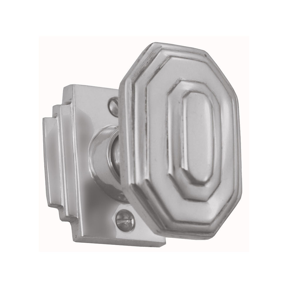 Thumbnail: Domino Brass - K32+P25 Art Deco Door Knob on Deco Rose 51x51mm