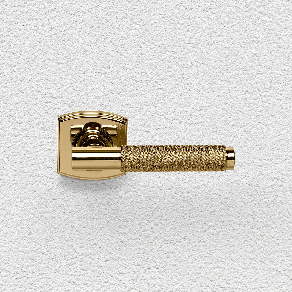 Thumbnail: Domino Brass - L166+R02 Knurled Door Lever on Arced Rose - All Variants
