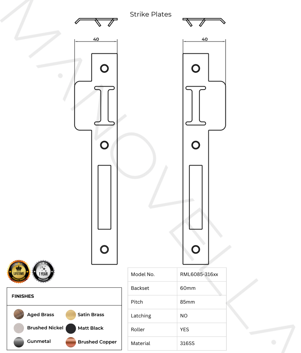 Thumbnail: Manovella - 316SS Roller Euro Mortice Lock B60mm