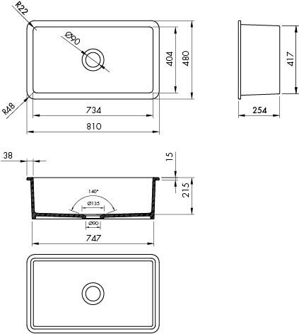 Thumbnail: Turner Hastings - Matte Black Cuisine 81 x 48 Fine Fireclay Inset Sink