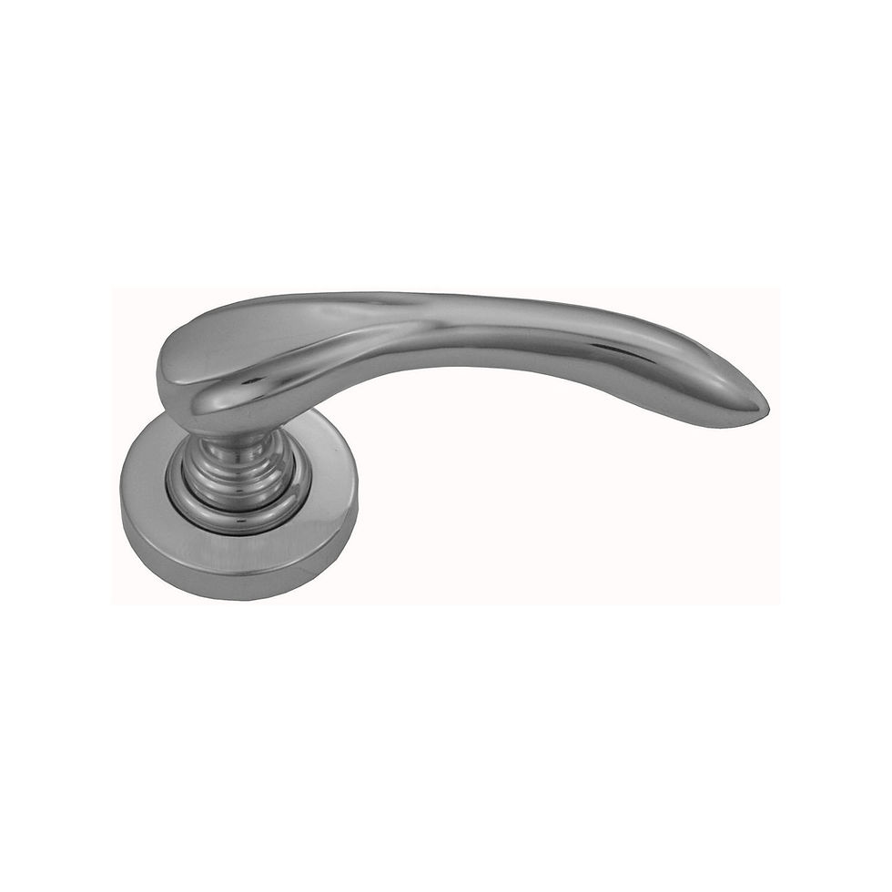 Thumbnail: Domino Brass - L108+R01 Modern Curve Door Lever on Round Rose - All Variants