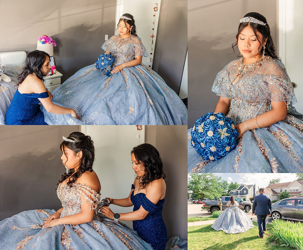Joliet quinceañera photographer, Crystal Grand Banquets, quinceañera dress dusty blue, gold quince theme, Lemont IL event venue, sweet 15, quinceañera photography, Chicago quince photographer, quince piñata, quinceañera traditions, quince surprise dance, quince ring gift, dusty blue and gold party, airbrush quince shirts, quinceañera decor ideas