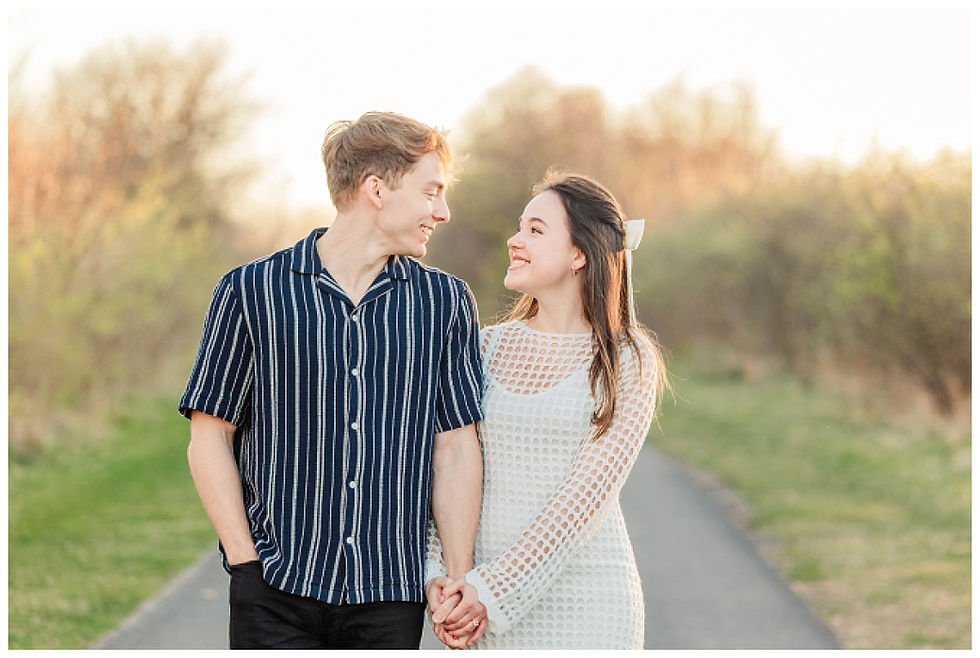 Engagement session, Lake Renwick Preserve, Plainfield IL, wedding photographer, golden hour, couples photography, outdoor session, sentimental location, hiking trail, romantic photoshoot, young couple, playful, adorable, Joliet Wedding Photographer