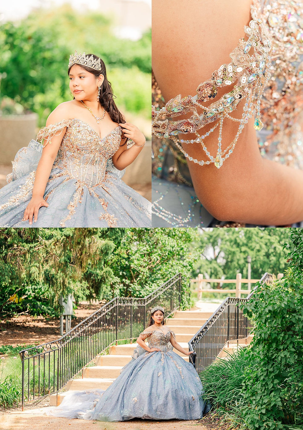 Joliet quinceañera photographer, Crystal Grand Banquets, quinceañera dress dusty blue, gold quince theme, Lemont IL event venue, sweet 15, quinceañera photography, Chicago quince photographer, quince piñata, quinceañera traditions, quince surprise dance, quince ring gift, dusty blue and gold party, airbrush quince shirts, quinceañera decor ideas