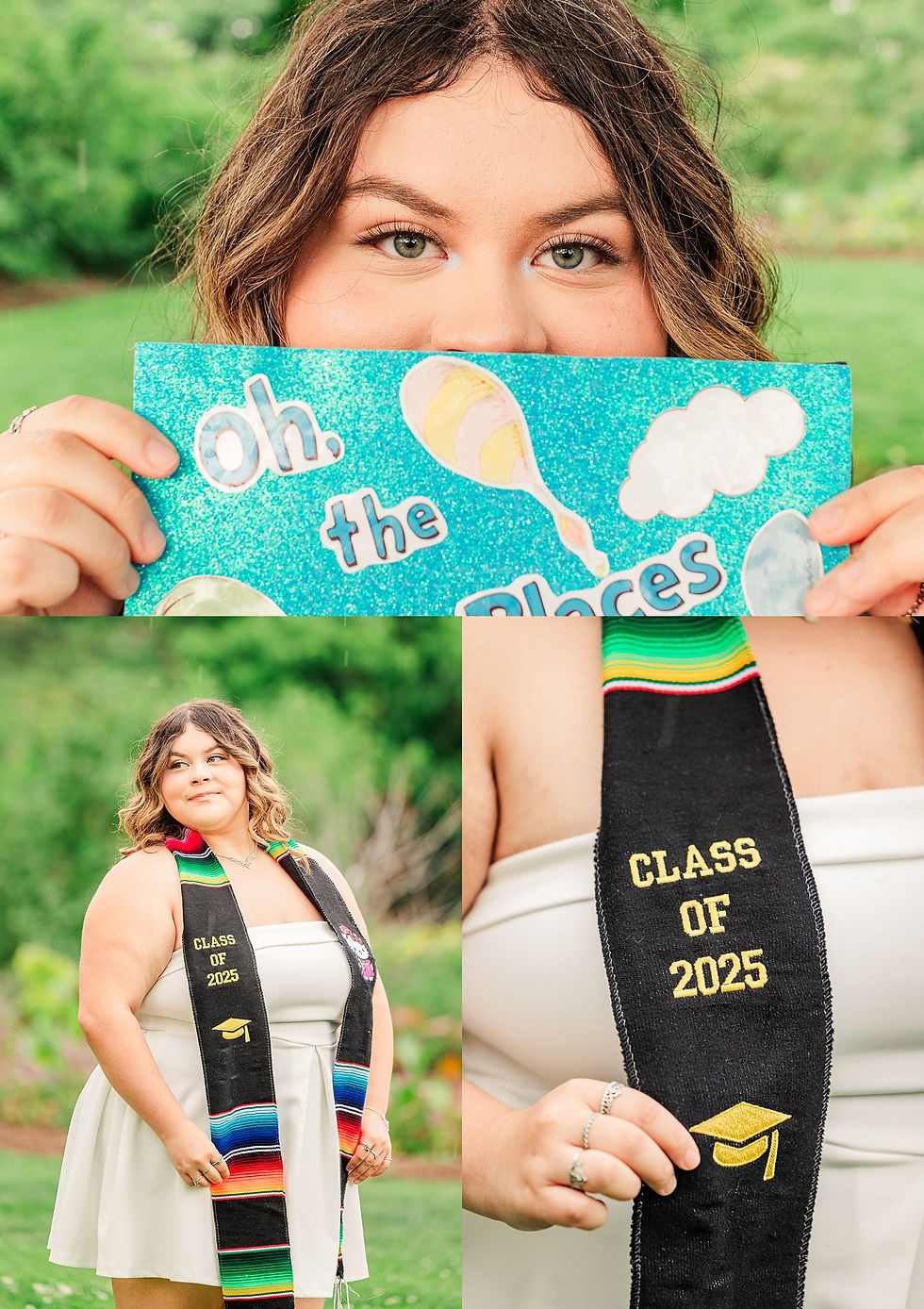 Lilacia Park, Lombard photographer, graduation session, cap and gown photos, rainy photoshoot, bold grad session, natural light, Illinois photographer, senior portraits, outdoor grad session, class of 2025, rainy day blessing, grad cap design, white dress grad photos, Chicagoland photographer