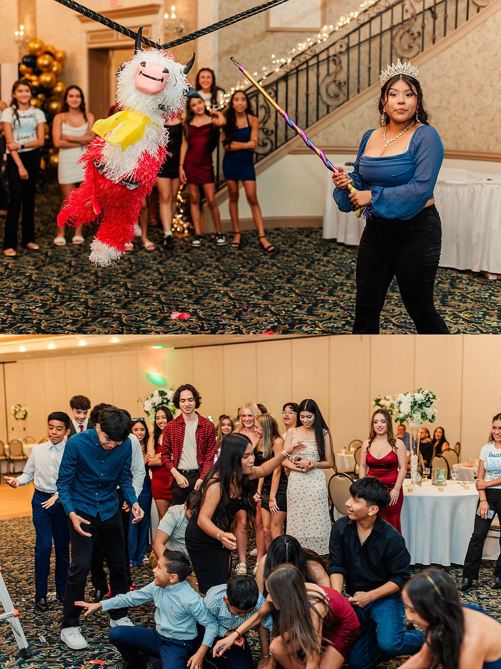 Joliet quinceañera photographer, Crystal Grand Banquets, quinceañera dress dusty blue, gold quince theme, Lemont IL event venue, sweet 15, quinceañera photography, Chicago quince photographer, quince piñata, quinceañera traditions, quince surprise dance, quince ring gift, dusty blue and gold party, airbrush quince shirts, quinceañera decor ideas
