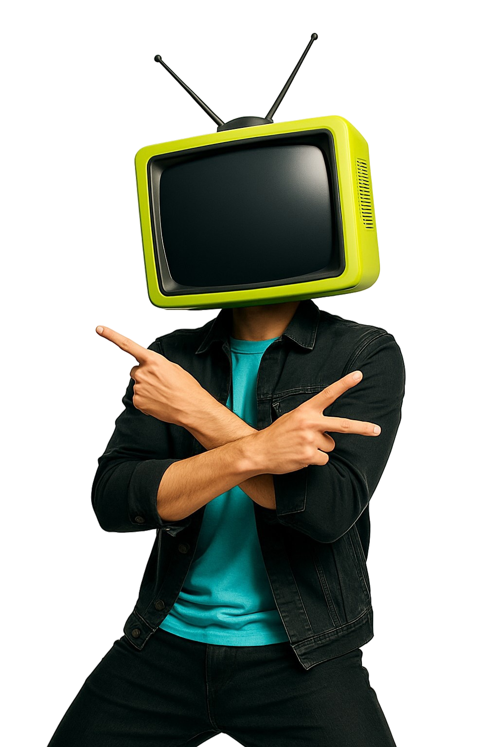Illustration of a man with a TV inside his head symbolizing creative media and innovative content by Tekstoon