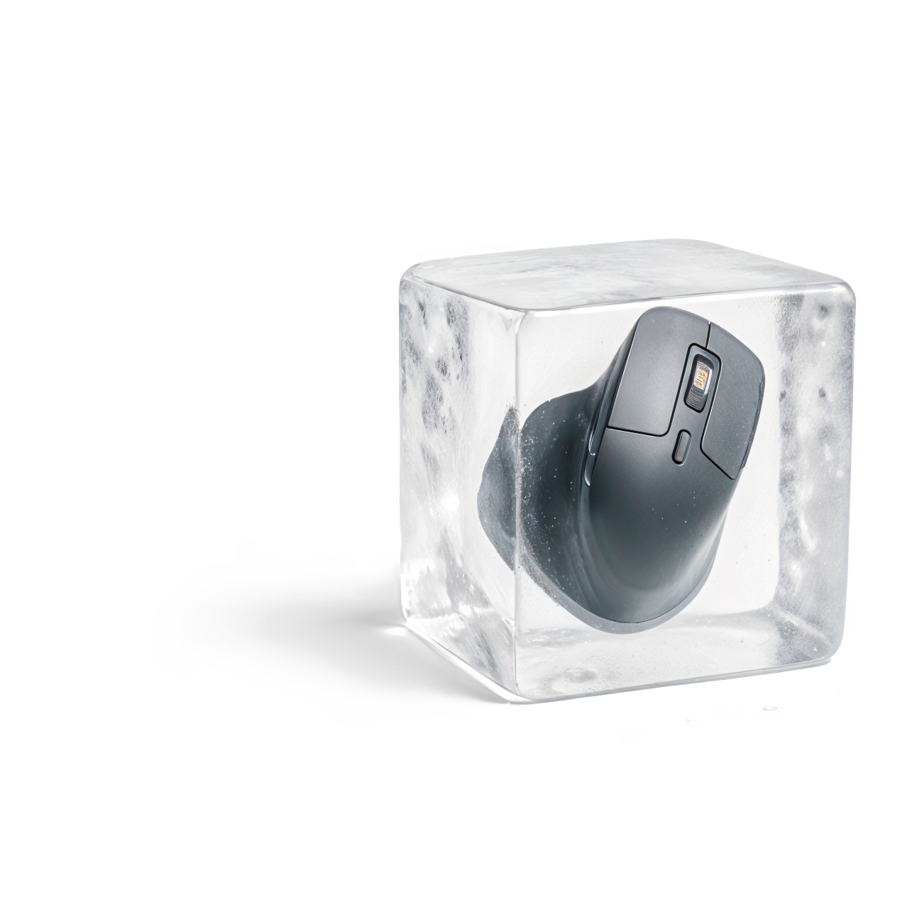 MX Master wireless mouse in ice cube representing Tekstoon’s cutting-edge and creative graphic design approach