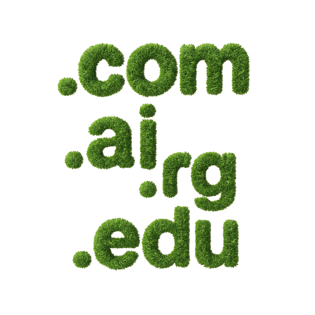 Domain extension icons for .com and .ai showcasing Tekstoon’s variety in domain registration options