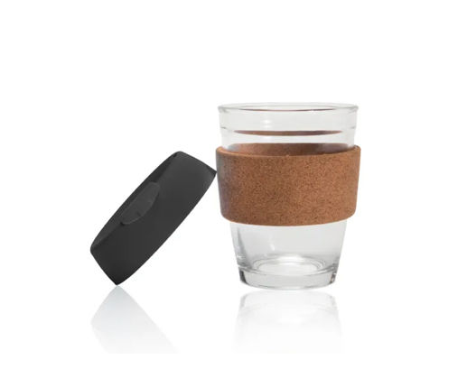 תמונה ממוזערת: ספל זכוכית עם חבק שעם ומכסה סיליקון שחור