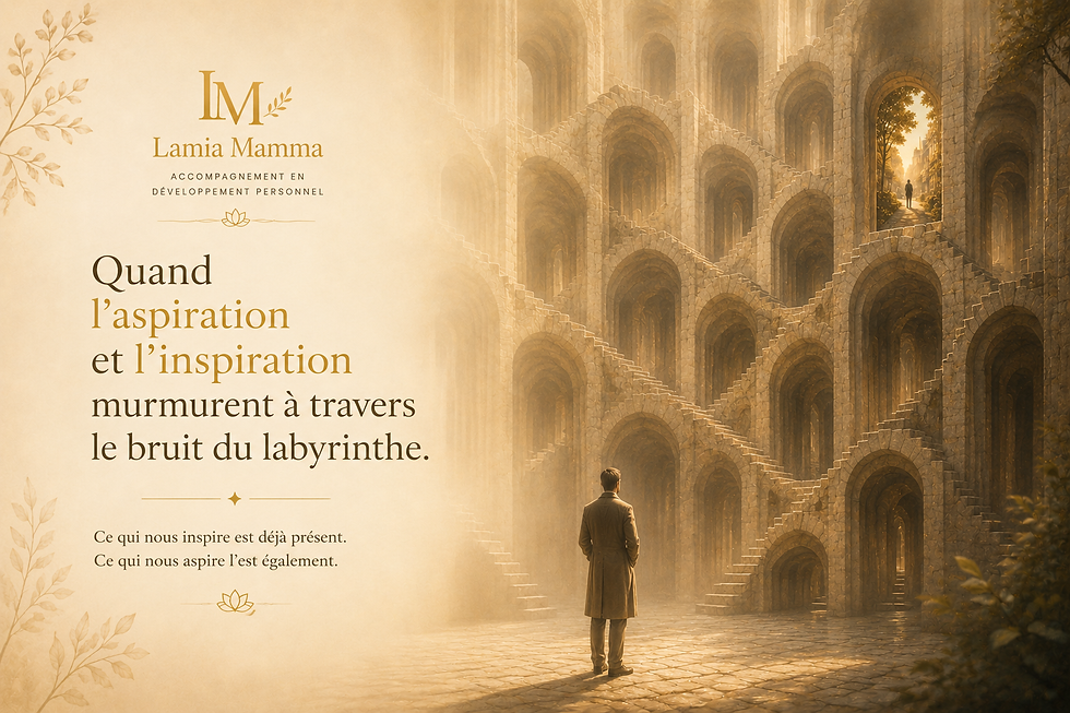 Labyrinthe symbolique illustrant l'inspiration et l'aspiration intérieure à travers le cheminement de vie, visuel éditorial Lamia Mamma.