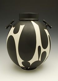 20) B/W Lidded Jar with Handles, 12" tall.