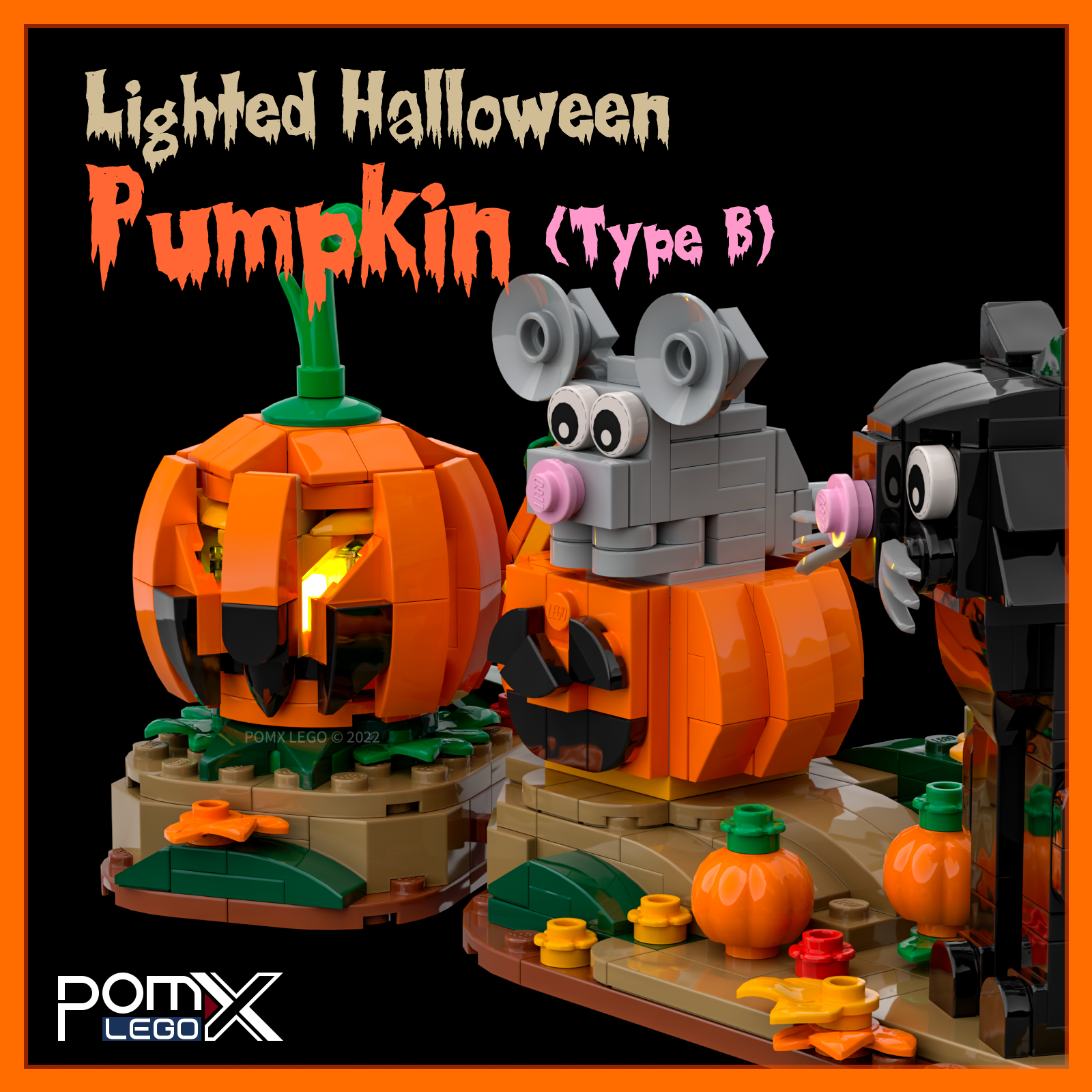 LEGO MOC Lighted Halloween Pumpkin Type B (2022) by pomx