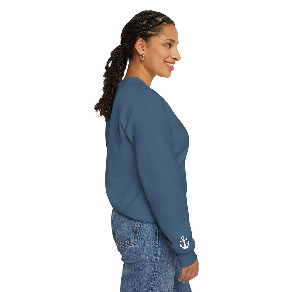 Thumbnail: Ladies Who Launch Embroidered Crewneck Sweatshirt – Nautical Anchor Sleeve