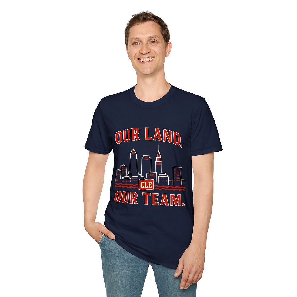 Thumbnail: Our Land Our Team CLE T-Shirt — Cleveland Skyline Fan Tee- Unisex