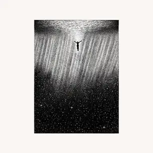 Stippling ink illustration of underwater scene, ocean life