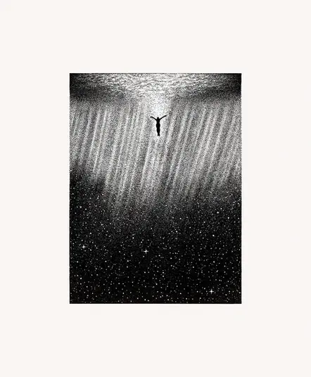 Stippling ink illustration of underwater scene, ocean life